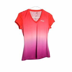 Fila Womens Ombre Athletic  Sporty Workout Short Sleeve Sz S